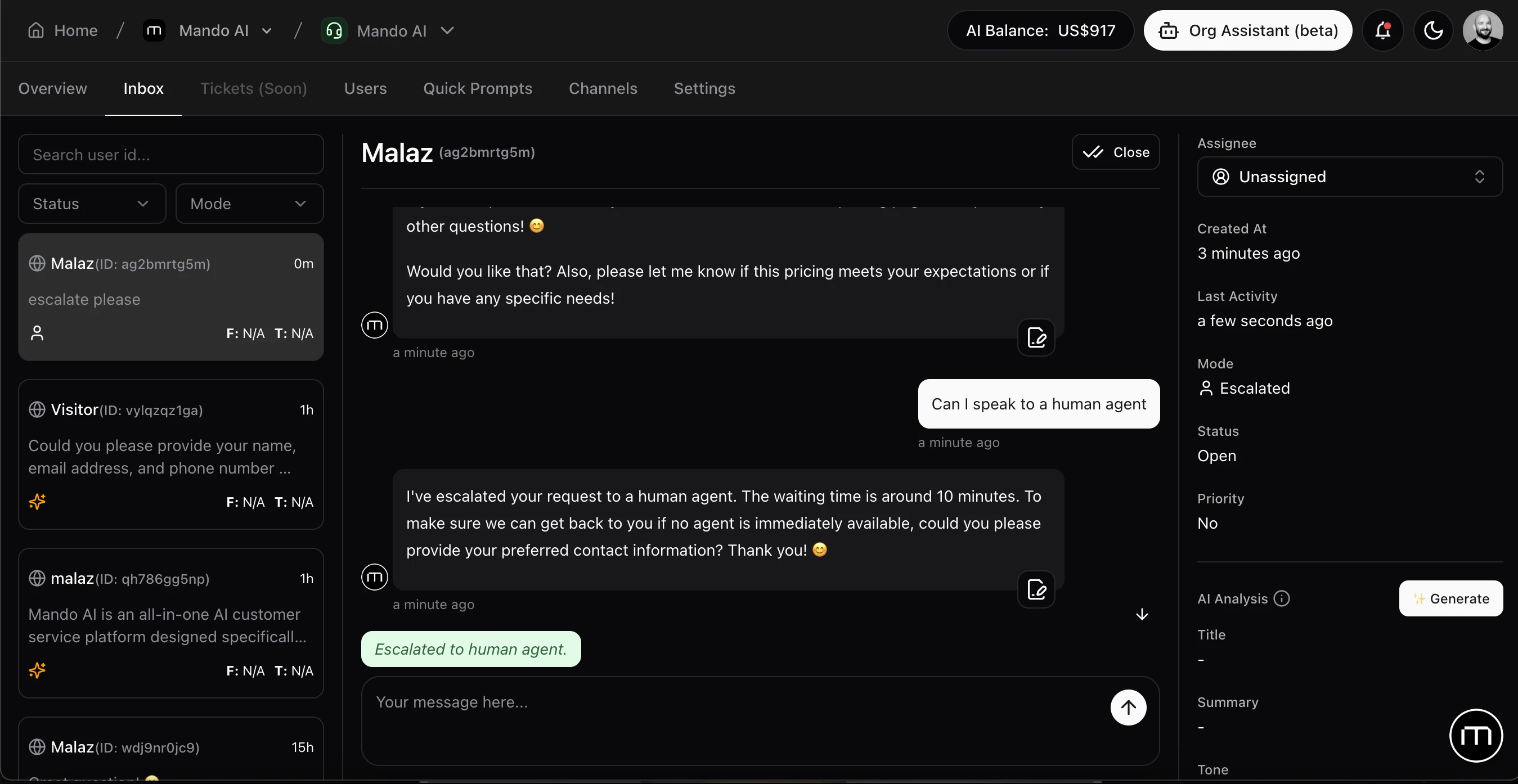 screenshot of Mando AI